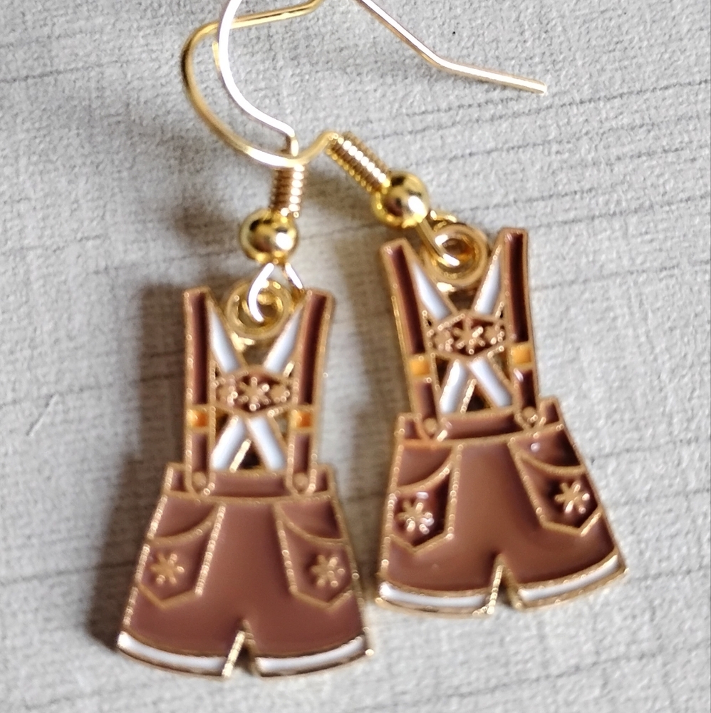 Oktoberfest Lederhosen German Earrings 18k Gold Plated Nickel Free Hooks